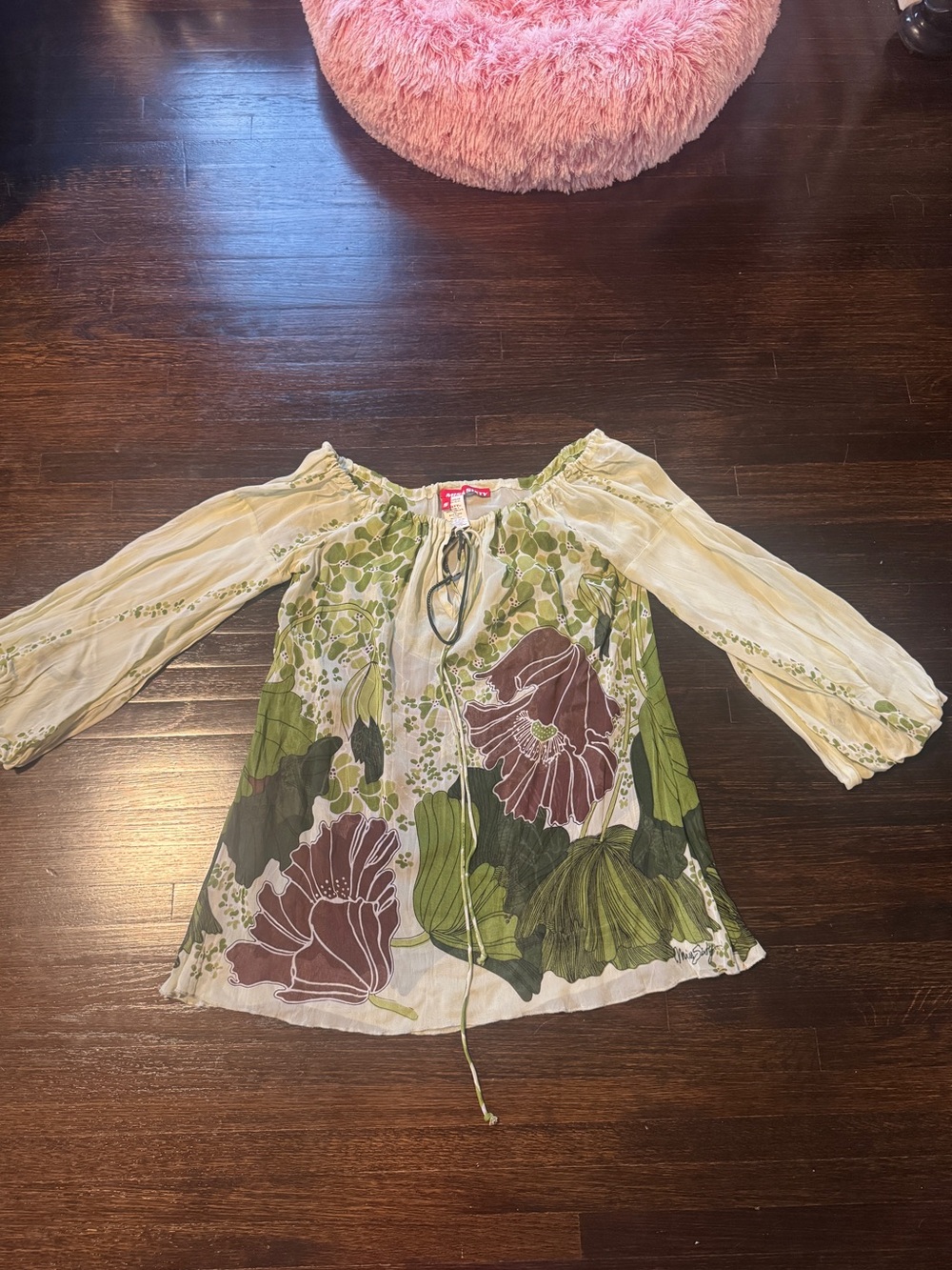 Miss Sixty Light Green Floral Off-Shoulder Tunic